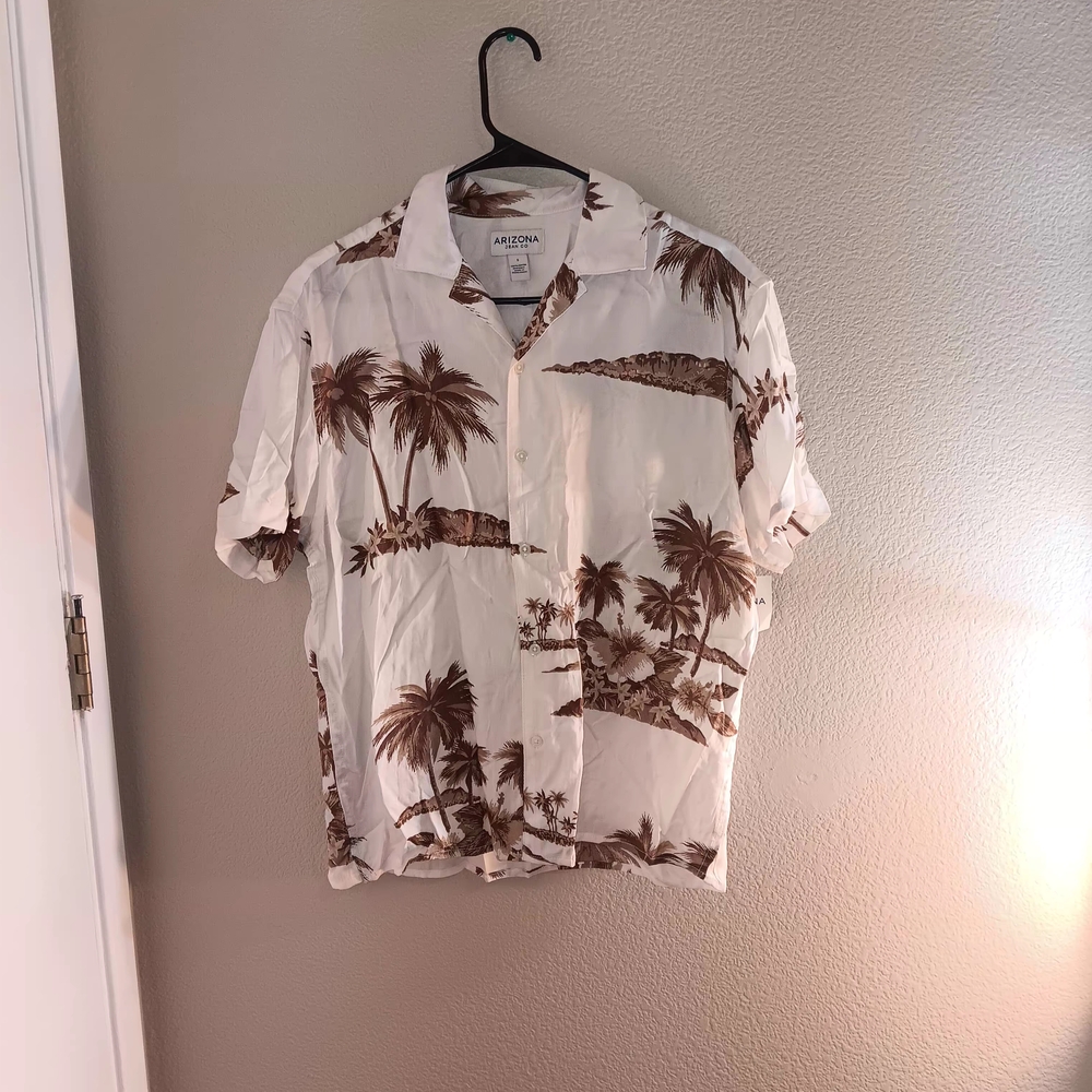 Essentials Men's Palm Tree Print Shirt - Brown and White